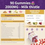 Milk Thistle Gummies with 2000MG Extract, Liver Health Support Gummies, Silymarin Milk Thistle Supplement with Artichoke, Dandelion, Turmeric Curcumin, No Sugar, for Adults, Vegan, 90 Count