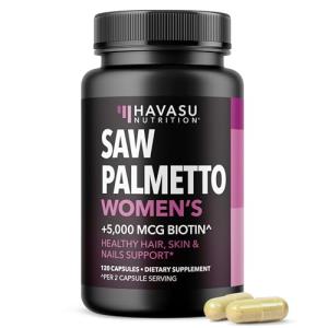 Saw Palmetto for Women with Biotin 5000mcg - Powerful DHT Blocker to Support Hair, Skin, and Nail Health - 120 Count - Vegan, Non-GMO Vitamin for Stronger, Fuller Looking Locks - 2 Month Supply