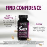 Saw Palmetto for Women with Biotin 5000mcg - Powerful DHT Blocker to Support Hair, Skin, and Nail Health - 120 Count - Vegan, Non-GMO Vitamin for Stronger, Fuller Looking Locks - 2 Month Supply