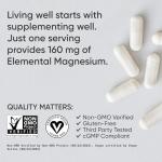 Sports Research® Magnesium Glycinate - Supports Restful Sleep & Enzymatic Processes - 160 mg Chelated Magnesium - Vegan Capsule - 90 Count