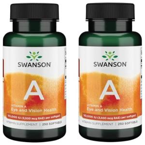Swanson Vitamin A 10,000 IU (3,000 mcg RAE) Natural Nourishment for Bone, Skin Health, Vision Support & Immune System Function - High Absorption Vitamin A 250 Softgels (2 Pack)