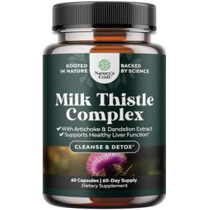 Liver Support Milk Thistle Supplement for Liver Cleanse Detox & Repair - Advanced Milk Thistle and Dandelion Root Supplement with Artichoke Extract - Dandelion Capsules for Detox - 60 Ct