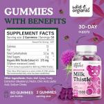 Wild & Organic Milk Thistle Gummies 1500mg - Herbal Supplement for Liver Cleanse Detox - Silymarin Milk Thistle Liver Detox Gummies - 60 Vegan, Non-GMO Chews