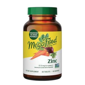 MegaFood Zinc Supplements - Vegan Immune Support Supplement With 22.5 mg High Potency Fermented Zinc - Made With Real Food - Gluten-Free, Kosher - 60 Tablets, 60 Servings