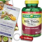 Choice Bundle Spring Valley Standardized Extract Milk Thistle Dietary Supplement Capsules 175 mg 180 Ct Plus Vitamin Guide and Pill Container (3 Items)!