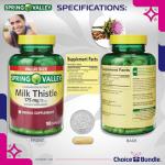 Choice Bundle Spring Valley Standardized Extract Milk Thistle Dietary Supplement Capsules 175 mg 180 Ct Plus Vitamin Guide and Pill Container (3 Items)!