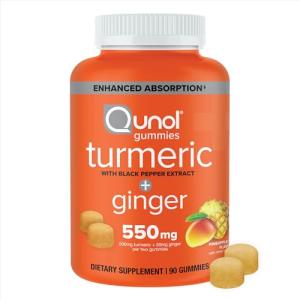 Qunol Turmeric and Ginger with Black Pepper Gummies, Turmeric Curcumin Supplement, Joint Health Support Gummy, 90ct Gummies