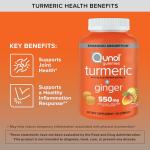 Qunol Turmeric and Ginger with Black Pepper Gummies, Turmeric Curcumin Supplement, Joint Health Support Gummy, 90ct Gummies