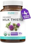 PURE CO USDA Organic Milk Thistle Capsules - 80% Silymarin Supplement for Liver Support- Super Concentrated 300mg of 30:1 Milk Thistle Extract Liver Detox 120 Day Supply