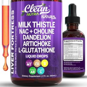 Clean Nutraceuticals Milk Thistle NAC Liver Cleanse Detox & Repair Supplement Liver Support Liquid Drops with Dandelion Extract, Artichoke, Chanca Piedra, Choline, L-Glutathione, Burdock, Schisandra