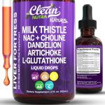 Clean Nutraceuticals Milk Thistle NAC Liver Cleanse Detox & Repair Supplement Liver Support Liquid Drops with Dandelion Extract, Artichoke, Chanca Piedra, Choline, L-Glutathione, Burdock, Schisandra