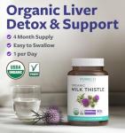 PURE CO USDA Organic Milk Thistle Capsules - 80% Silymarin Supplement for Liver Support- Super Concentrated 300mg of 30:1 Milk Thistle Extract Liver Detox 120 Day Supply