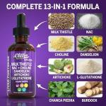 Clean Nutraceuticals Milk Thistle NAC Liver Cleanse Detox & Repair Supplement Liver Support Liquid Drops with Dandelion Extract, Artichoke, Chanca Piedra, Choline, L-Glutathione, Burdock, Schisandra