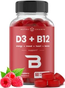 NutraChamps D3 & B12 Gummies, Raspberry Flavor, 60 Count