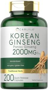 Carlyle Korean Ginseng Capsules | 2000mg Extract | 200 Count | Non-GMO and Gluten Free Formula | Standardized Panax Ginseng Supplement