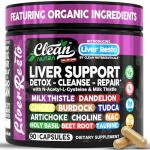Clean Nutraceuticals Liver Cleanse Detox & Repair | Milk Thistle Supplement + NAC, TUDCA, Dandelion Root, Artichoke, Choline, Ginger, Beet Root, Burdock, Taurine, Liver Support 90 Capsules