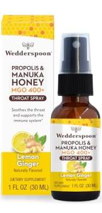 Wedderspoon Propolis & Manuka Honey Throat Spray, Lemon & Ginger, 1 fl oz | Sore Throat Relief & Immune Support | Natural Soothing Wellness