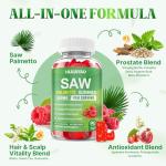 Saw Palmetto Gummies 600mg Saw Palmetto Supplement with Pumpkin Seed Oil, Biotin, Prostate Health Supplements for Men, Advanced DHT Blocker, Hair & Urinary Health Support, Raspberry Flavor, 120 Counts