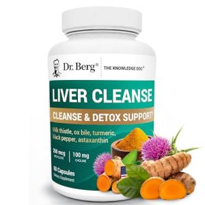 Dr. Berg Liver Cleanse Detox Capsules w/Unique Blend of Milk Thistle, Ox Bile & Folate - Liver Supplement Includes Turmeric, Black Pepper & Choline - 60 Capsules