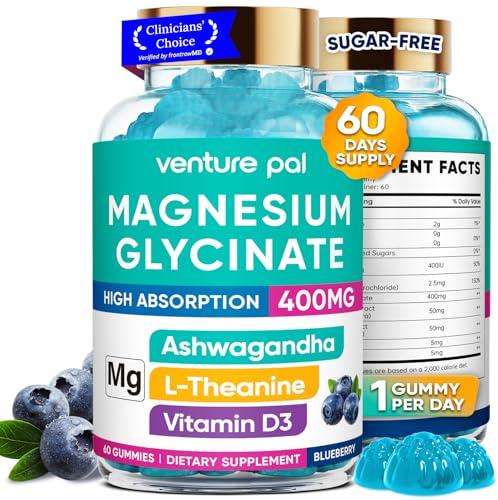 60 Day Supply Magnesium Glycinate 400mg Gummies with Ashwagandha, L-Theanine, CoQ10, Vitamin D3 & B6, Sugar Free Magnesium Gummies for Adults & Kids, Stress Relief, Sleep & Calm, Vegan, Gluten Free