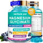 60 Day Supply Magnesium Glycinate 400mg Gummies with Ashwagandha, L-Theanine, CoQ10, Vitamin D3 & B6, Sugar Free Magnesium Gummies for Adults & Kids, Stress Relief, Sleep & Calm, Vegan, Gluten Free