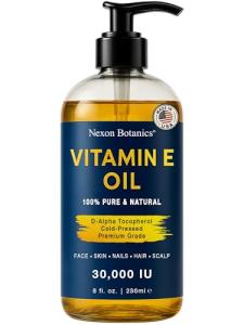 Pure Vitamin E Oil 30,000 IU, 8 fl oz - Cold-Pressed, Hexane Free, Natural Moisturizer for Skin & Face - Supports Scar & Stretch Mark Care by Nexon Botanics