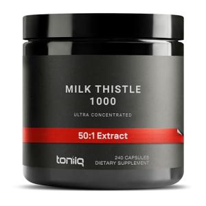 Toniiq Milk Thistle - Ultra High Potency 50:1 Extract with 80% Silymarin - Highly Concentrated - Third-Party Lab Tested - 240 Capsules