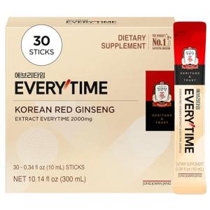 JUNG KWAN JANG Everytime Korean Red Ginseng Extract Stick 2,000mg Signature - Adaptogen Energy Drink, Liquid Stick Supplements with Propolis - Energy Boost & Immune Support, Caffeine Free (30 Sticks)