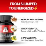 Korean Red Ginseng Extract Capsule Plus - All-in-One Vegan Supplements - Energy Boost & Immune Support, Caffeine Free & Non-GMO (600mg, 30 Capsules)