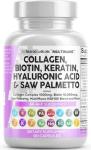 Clean Nutraceuticals Collagen Pills 1000mg Biotin 10000mcg Keratin Saw Palmetto Hyaluronic Acid - Hair Skin & Nails Vitamins & DHT Blocker with Vitamin E Folic Acid Pumpkin Seed MSM - 90 Count