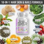 Clean Nutraceuticals Collagen Pills 1000mg Biotin 10000mcg Keratin Saw Palmetto Hyaluronic Acid - Hair Skin & Nails Vitamins & DHT Blocker with Vitamin E Folic Acid Pumpkin Seed MSM - 90 Count