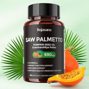 HojaSana Saw Palmetto for Men Prostate Health Supplement, Pharmaceutical Grade - DHT Blocker - Graminex | Pumpkin Seed Oil | Nettle Supports Urinary Function & Hair Loss Prevention, 60 softgels