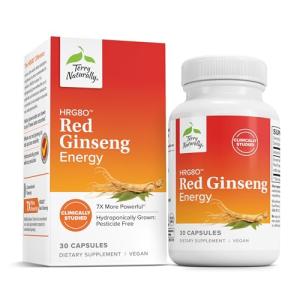 Terry Naturally HRG80 Red Ginseng Energy - Supplement to Support Healthy Energy & Focus - Herbal Supplement with Korean Red Ginseng Root Powder - Vegan Tablets to Aid Healthy Endurance - 30 Capsules