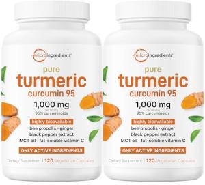 Micro Ingredients Pure Turmeric Curcumin Supplement 1,000mg – 95% Curcuminoids with Black Pepper & Ginger – High Absorption for Joint & Antioxidant Support* – Filler Free, 240 Veggie Capsules