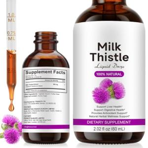 QYQIZWIA Milk Thistle Silymarin Marianum Liquid Drop for Liver & Kidney Cleansing Support, Potent Antioxidant, Herbal-Based Formula, Sugar-Free, Alcohol-Free, Non-GMO - 2 Fl.Oz/60 ML