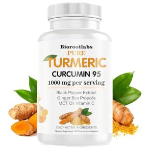 Biorootlabs Turmeric Curcumin | Pure Turmeric Curcumin Supplement 1000mg | 95% Curcuminoids with Bee Propolis, Ginger, MCT Oil, Fat Soluble Vitamin C, & Black Pepper 120 Capsules (1)