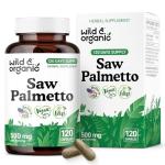 Wild & Organic Saw Palmetto Capsules 500 mg - Urinary Tract Support for Men & Women - Pure Saw Palmetto Supplement - Serenoa Repens Berries - 120 Days of Supply - Vegan, Non-GMO - 120 Count
