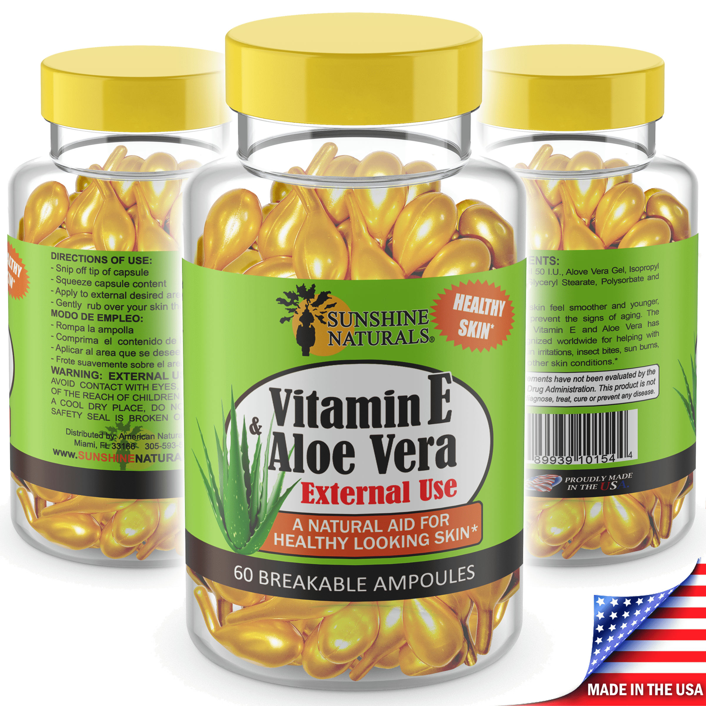 60 Sunshine Naturals Vitamin E & Aloe Vera Ampoules