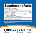Nutricost Panax Ginseng 1000mg, 240 Capsules