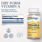 SOLARAY Dry Form Vitamin A - Vitamin A as 60% Beta Carotene and 40% Retinyl Palmitate with Carrot Powder - Eyes, Antioxidant Activity, and Immune System Support - 60 Servings, 60 VegCaps
