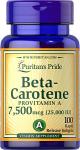 Puritan's Pride Beta Carotene Provitamin A 7,500mcg (25,000 IU), Vitamin Supplement for Immune System, Antioxidant and Eye Health Support, 100 Day Supply, 100 Rapid Release Softgels