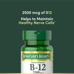 Nature's Bounty Vitamin B12 2500 mcg, Cellular Energy Support, for Energy Metabolism, Heart & Nervous System Health, 75 Quick Dissolve Tablets