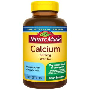 Nature Made Calcium 600 mg with Vitamin D3, Dietary Supplement for Bone Support, 100 Softgels