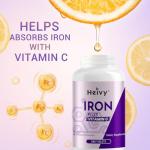 Heivy Ferrous Sulfate 325mg (Iron 65mg), High Potency Iron Supplement for Women and Men, Iron Pills with Vitamin C, Ferrous Sulfate, Non-GMO - 240 Tablets Made in USA