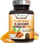 Turmeric Curcumin Supplement 1950mg - 95% Curcuminoids with Organic Turmeric & Ginger, BioPerine Black Pepper for Best Absorption, Nature's Vegan Joint Support, Non-GMO, Bottled in USA - 240 Capsules