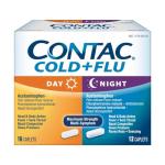 Contac Non-Drowsy Day & Multi-Symptom Night Cold & Flu Medicine, Maximum Strength Relief for Fever, Sore Throat, Nasal Congestion, Head & Body Aches, Runny Nose, 28 Count, 16 Day, 12 Night Caplets