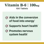 Nature's Bounty Vitamin B6 100mg Tablets - Supports Energy Metabolism & Nervous System Health, 100 Ct