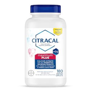 Citracal Maximum Plus, 650 mg Calcium Citrate, easily absorbed and highly soluble with 25 mcg (1000 IU) Vitamin D3, Bone Health Support, Calcium Supplement for Ages 12+, 180 Count