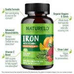 NATURELO Vegan Iron Supplement with Vitamin C and Organic Whole Foods - Gentle Iron Pills for Women & Men with Iron Deficiency Including Pregnancy, Anemia and Vegan Diets - 90 Mini Capsules