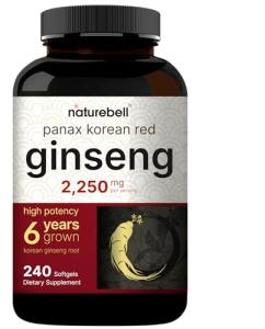 NatureBell Korean Red Ginseng 2,250mg Per Serving, 240 Softgels | Panax Ginseng Root, Standardized to 10% Ginsenosides, Non-GMO, Support Energy, Male Performance, & Immune System